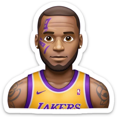 Lebron James as a half robot/cyborg AI but still keep lakers and make him look friendly sticker