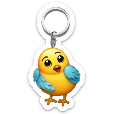 an cute keychain with a baby bird imprint on it  sticker