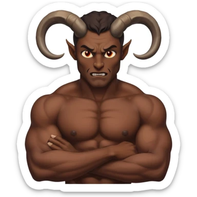 Demonic figure with curved horns, bare chest, intimate proximity, sensual tension sticker