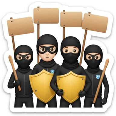 Ski mask people wearing black with shields and signs sticker