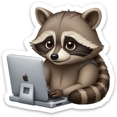 lazy raccoon sleepy￼ at computer sticker