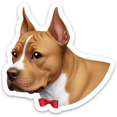Light brown pitbull ears CROPPED small, with a bow collar sticker