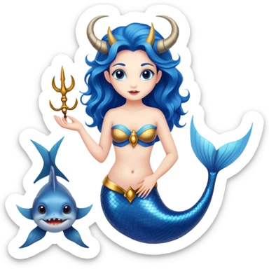 A blue mermaid  feminine Baphomet  with fish or sharks sticker