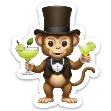 monkey in a top hat with a margarita sticker