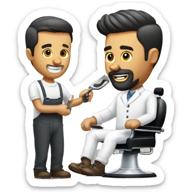 Homme barber avec une tondeuse dans lesmain qui fait un dégradé à un homme  sticker