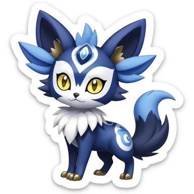 Shiny mExotic Colorfulj Excessive Mysterious Gothic Meowstic-Zorua-Noibat-Pokémon-Fakémon-hybrid-creature (full body) with pattern-markings with golden eyes sticker