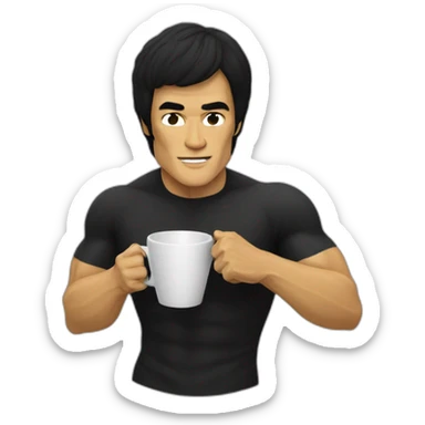 Bruce lee drinking a cup of coffee sticker
