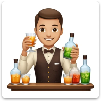 bartender mixing drinks, club backgroudn with bottles sticker