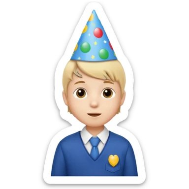 a little boy with birthday hat, wearing uniform student















 sticker