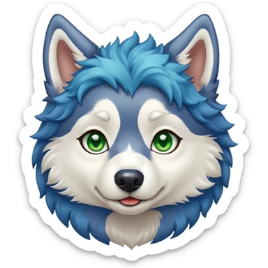 Cute Husky, blue curly hair, green/brown eyes sticker