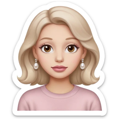 “Emoji girl, soft matte skin, neutral taupe eyeshadow, light rose lips, subtle contour, pearl earrings, loose waves, wearing cream cashmere sweater.” sticker