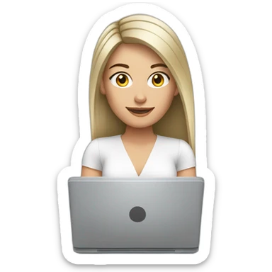 white middle length straight hair brunette woman with headband at a computer sticker