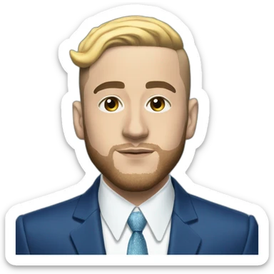 mac miller with a blonde comb over skin fade wearing a blue suit diamond necklace sticker