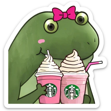 A pink Starbucks iced coffee with whipped cream and a bow on the straw sticker