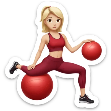 A blonde white Pilates girl in dark red clothes with fitness ball sticker