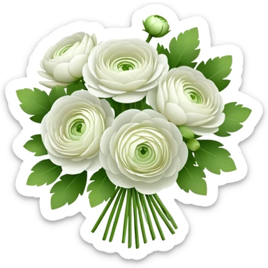 White Ranunculus with light green center flowers bouquet sticker