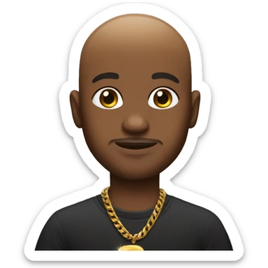bald black man who has a gold chain with baby oil sticker