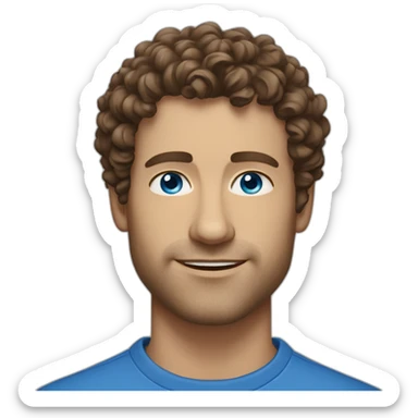 forty years old short curly brown hair man with very clear skin  with blue eyes sticker