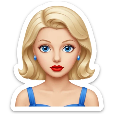 Lana Turner with blue eyes, red lip sticker