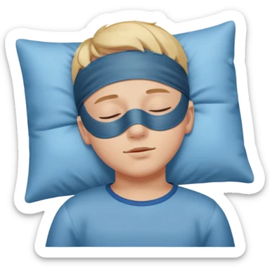 boy with a sleeping mask above head like a band 
 sticker