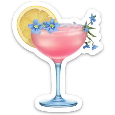 pink lemon cocktail with blue small flowers  sticker