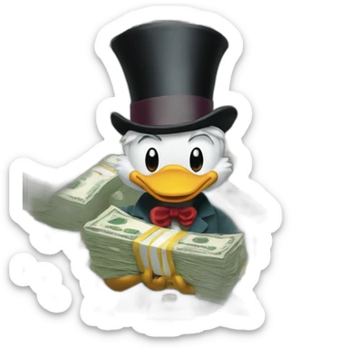 Scrooge McDuck holding lots of cash sticker