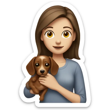 pale brunette girl holding a wiener dog  sticker