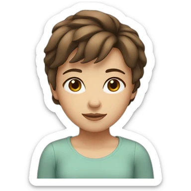 girl with short brown hair, square face and brown eyes sticker