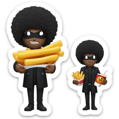 Burglar with an afro and holding a french fry sticker