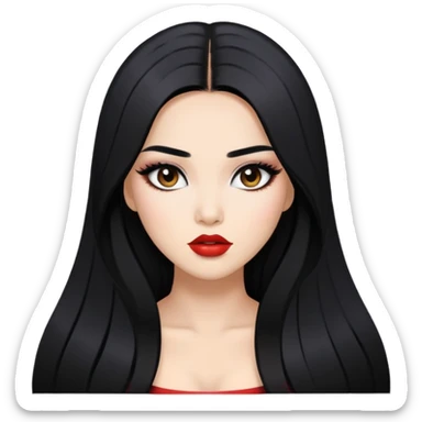 baddie with Asian and Latina features, long straight black hair, glamour makeup, white skin sticker
