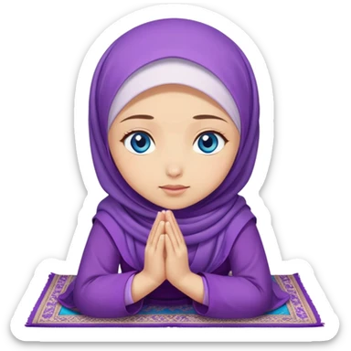 Turkish beautiful finish Konya islamic girl blue eyes with hijab and purple dress praying on pray mat  sticker