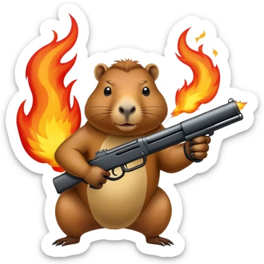 capybara with fire guns fire in hands sticker