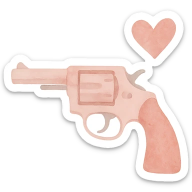 pink heart pistol, watercolor art style, soft edges, gentle color blending sticker