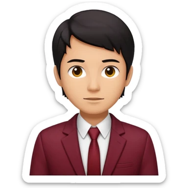 A architect with maroon blazer, and black hair sticker