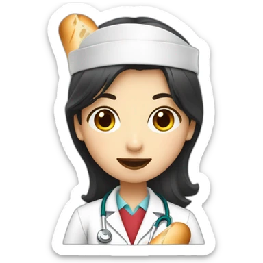 dark hair doctor girl eating french baguette sticker