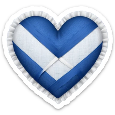 white gauze strip wrapped diagonally around a dark blue heart sticker