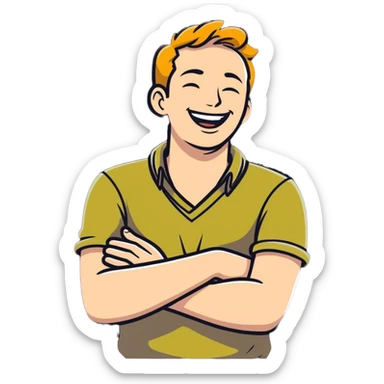 arms crossed holding neck laughing guy sticker