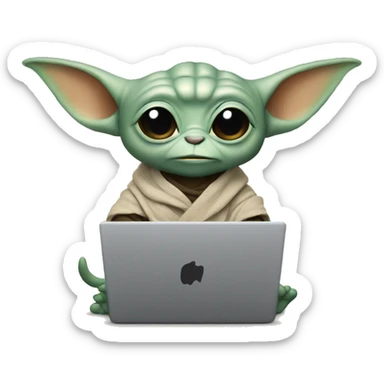 Grogu from Star Wars with a laptop sticker