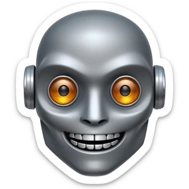 evil robot. Only its head. Very low details. Make it smile sticker