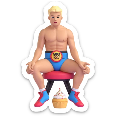 Add a wrestling belt to Cody Rhodes as he sits on the cupcake in 3D emoji style, no background. sticker