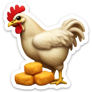 Chicken eating a nugget sticker