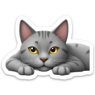 gray cat sleeping tummy up on desk sticker