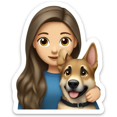 Brunette girl with blonde highlights and blue eyes cuddled with a German shepherd  sticker