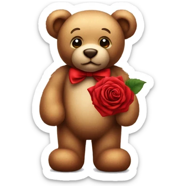 teddy bear with red bow and red rose sticker