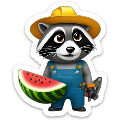 raccoon welder with a watermelon sticker