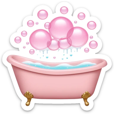 A light pink bathtub filled with light pink bubbles. Light pink bubbles rise upward above it. sticker