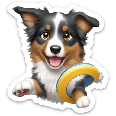 Australian shepherd puppy catching a frisbee sticker