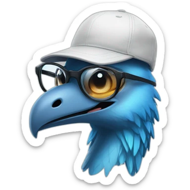 Crazy funny Cyberpunk Articuno head with beautiful smile wearing glasses and hat sticker