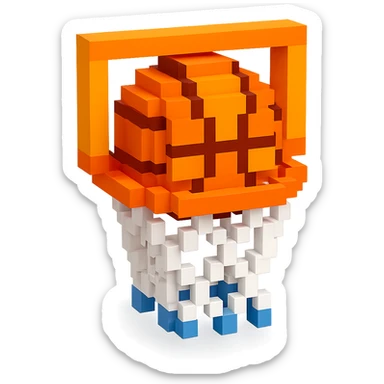 Voxel-style basketball in a net, variation 4 sticker