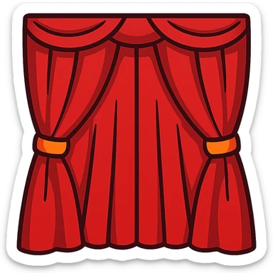 vibrant toon style illustration of a symmetrical red curtain, fully closed, both sides even sticker